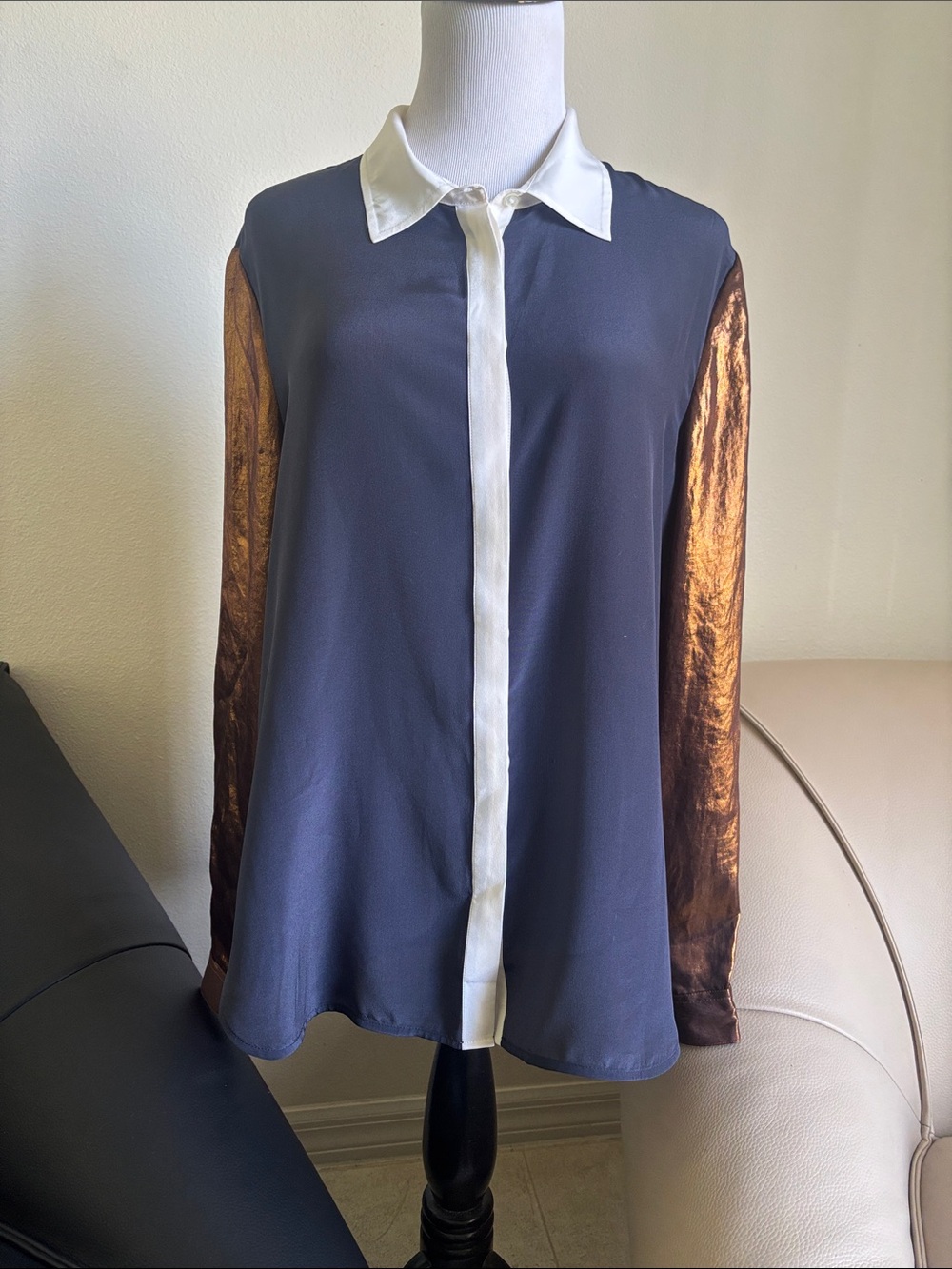 Armani Jeans Navy and White Contrast Collar Shirt